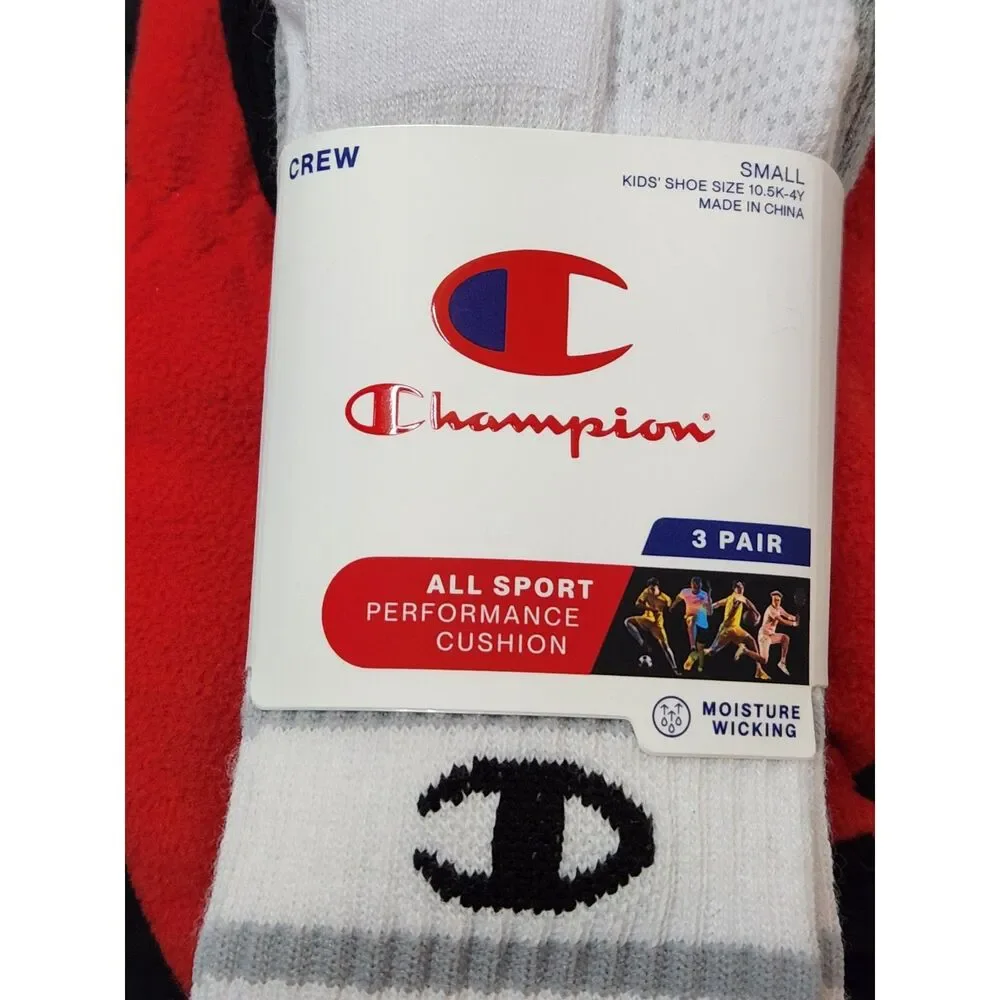 Champion Kids Socks 3‑Pack Small 10K–4Y + Hot Fingers Mittens Red